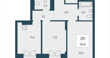 2-к. квартира, 58&nbsp;м²
