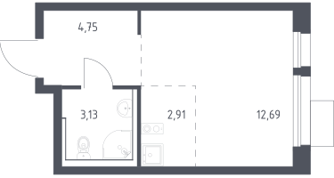 Студия, 23&nbsp;м²