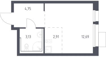 Студия, 23&nbsp;м²