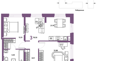 3-к. квартира, 78 м²