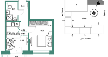2-к. квартира, 32 м²