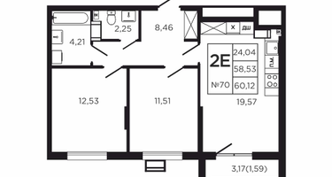 2-к. квартира, 62&nbsp;м²
