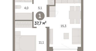 1-к. квартира, 37 м²