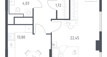 1-к. квартира, 48&nbsp;м²