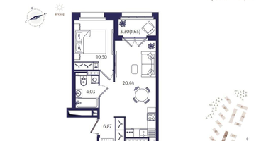 1-к. квартира, 43 м²