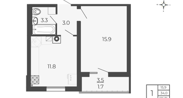 1-к. квартира, 35&nbsp;м²