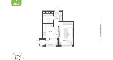 1-к. квартира, 36&nbsp;м²