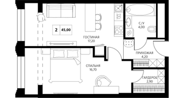 2-к. квартира, 45&nbsp;м²