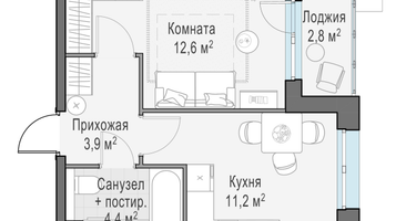1-к. квартира, 32&nbsp;м²