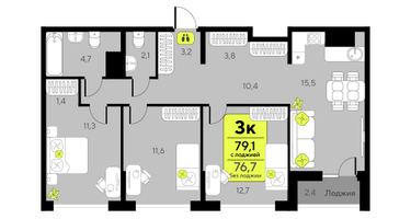3-к. квартира, 76&nbsp;м²
