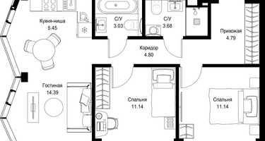 2-к. квартира, 58&nbsp;м²