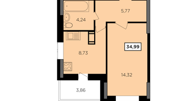 1-к. квартира, 34&nbsp;м²