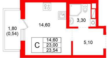 Студия, 23&nbsp;м²