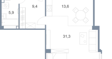 1-к. квартира, 61&nbsp;м²