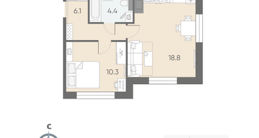 1-к. квартира, 39&nbsp;м²