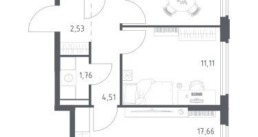 2-к. квартира, 52&nbsp;м²