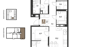 3-к. квартира, 84 м²