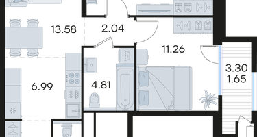 2-к. квартира, 60&nbsp;м²