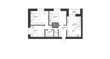 3-к. квартира, 82&nbsp;м²