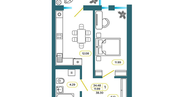 1-к. квартира, 39&nbsp;м²