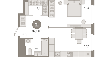 1-к. квартира, 37 м²