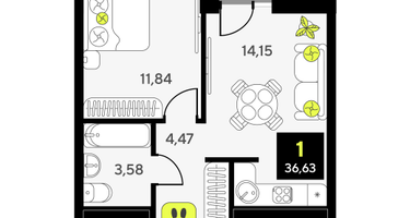1-к. квартира, 36 м²