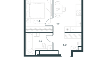 1-к. квартира, 35&nbsp;м²