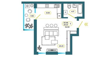 Студия, 34&nbsp;м²