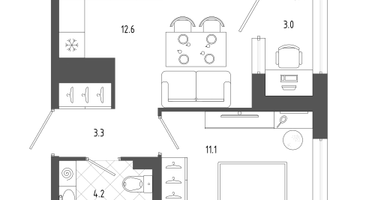 1-к. квартира, 32&nbsp;м²
