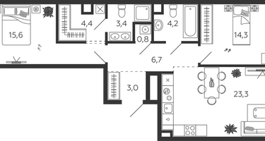 2-комнатная квартира, 75&nbsp;м²