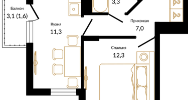 1-к. квартира, 35&nbsp;м²