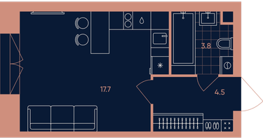 1-к. квартира, 26 м²