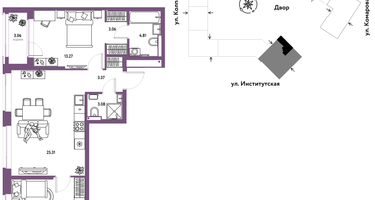 Студия, 74 м²
