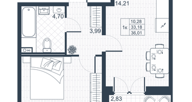 1-к. квартира, 33&nbsp;м²