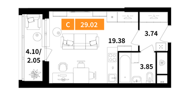 Студия, 29 м²