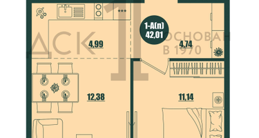 1-к. квартира, 42&nbsp;м²