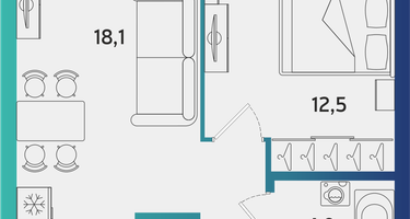 1-к. квартира, 39 м²