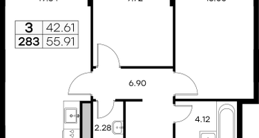 2-к. квартира, 55 м²