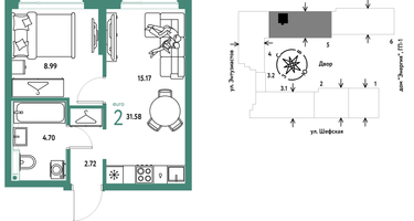 2-к. квартира, 31&nbsp;м²