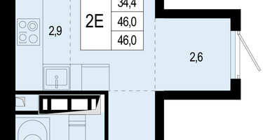 2-к. квартира, 46&nbsp;м²