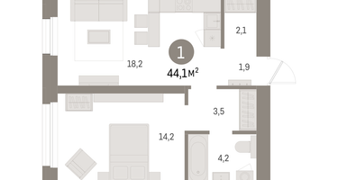 1-к. квартира, 44&nbsp;м²