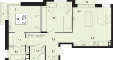 3-к. квартира, 65&nbsp;м²