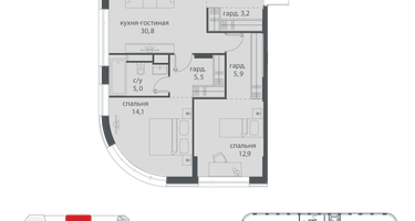 2-к. квартира, 93 м²