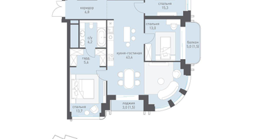 3-к. квартира, 126 м²