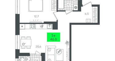 1-к. квартира, 46 м²