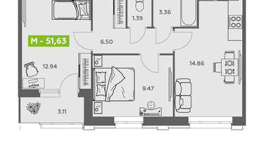 Студия, 51 м²