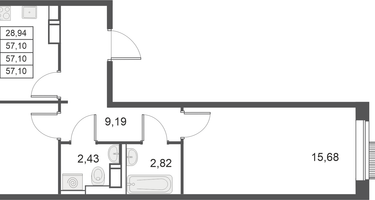 2-к. квартира, 57&nbsp;м²
