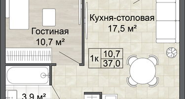 1-к. квартира, 37 м²