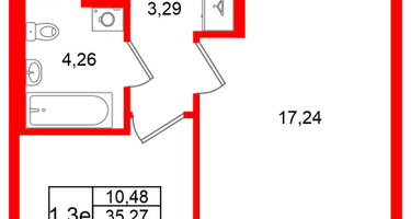 1-к. квартира, 35&nbsp;м²