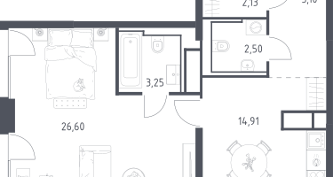 1-к. квартира, 54&nbsp;м²